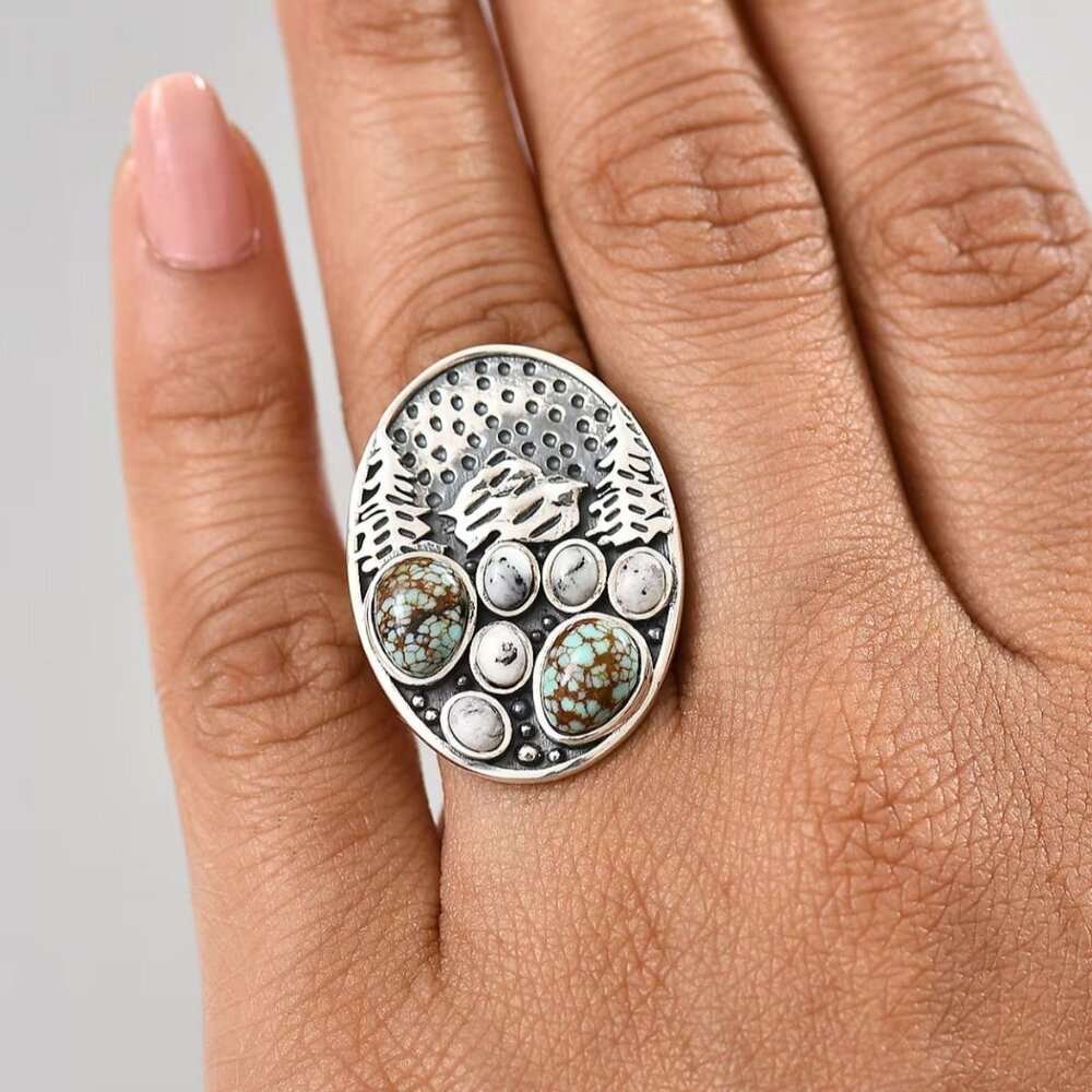 Winter Howl Ring ✦ White Buffalo & Blue Moon Turquoise 3.40ctw ✦ 925 Silver Sz 6 - Picture 2 of 10